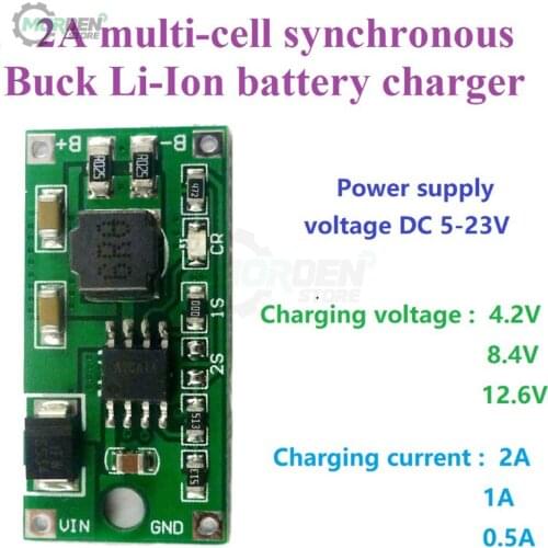 Inverters & Converters 2A Multi-Cell Synchronous Buck Li-Ion Charger DC 5-23V to 4.2V 8.4V 12.6V for 18650 Lithium Battery