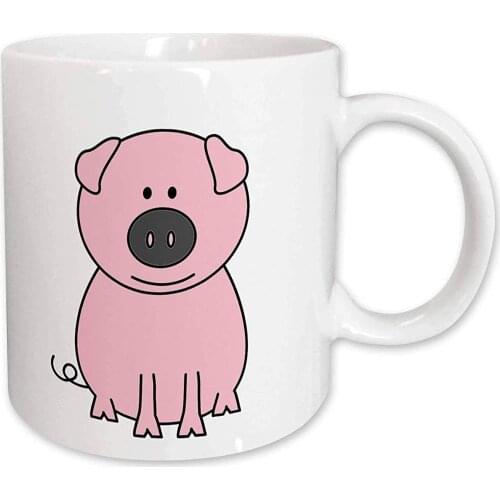 "Pink Pig Cartoon" Ceramic Mug, 11 oz, Multicolor