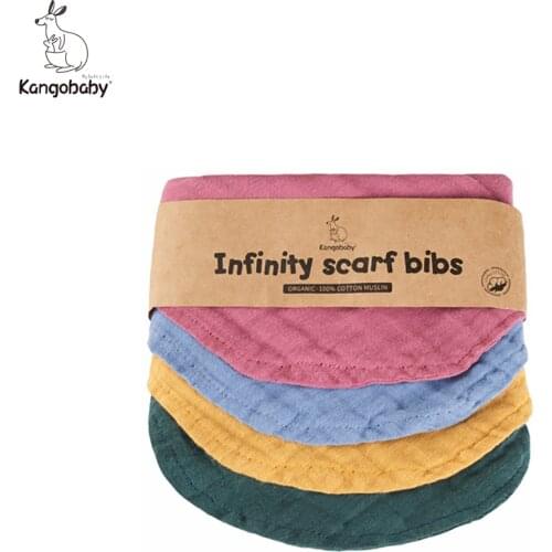 Kangobaby 100% Cotton Muslin Baby Bib Set Infinity Scarf Bib Burp Cloths Saliva Towel Bandana bib Set