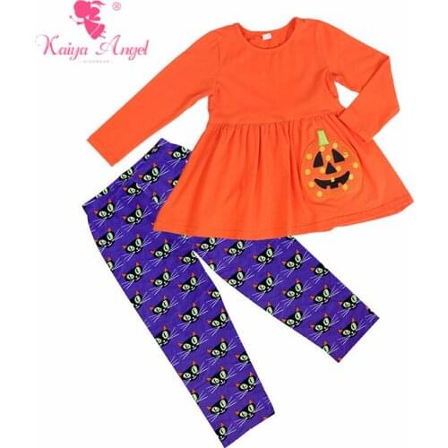 Kaiya Angel Halloween Toddler Girl Clothing Autumn Winter Orange Pumpkin Children Boutique Outfits Set 2 pcs Kids Clothing Sets
