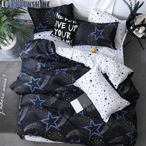 LOVINSUNSHINE Duvet Cover Set Bedding And Bed Sets Sparkling Stars Print 4pcs Soft Queen Size Comforter Sets AB#12