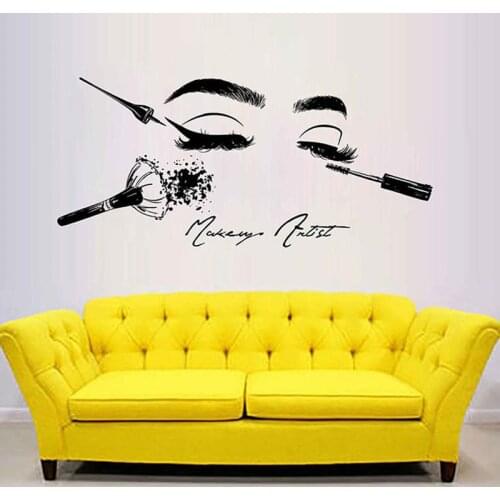 Beauty Salon cosmetics Tools Make Up Wall stickers for wall Girl Face Wall Decal Model Girl Eyes lips Wall Decor Beauty Salon