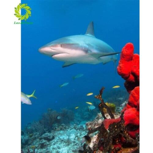 LaoJieYuan Full Square Diamond Painting shark DIY Animal Diamond Embroidery Cross Stitch Kit Handmade Gift Home Decoration