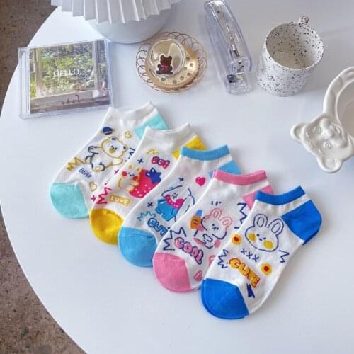 2021 Summer New Cartoon Kawaii Animals Printed Short Ankle Socks Casual Rabbites Low Sock for GIrls 10 Pairs