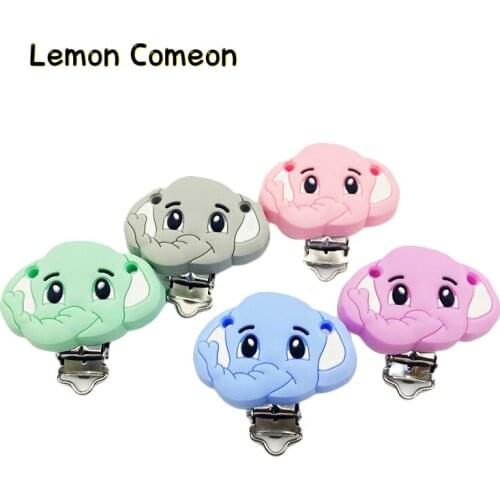 Lemon Comeon 2Pcs Silicone Pacifier Clips Elephant DIY BPA Free Silicone Baby Anti-drop Chain Pendant Nursing Teething Gift