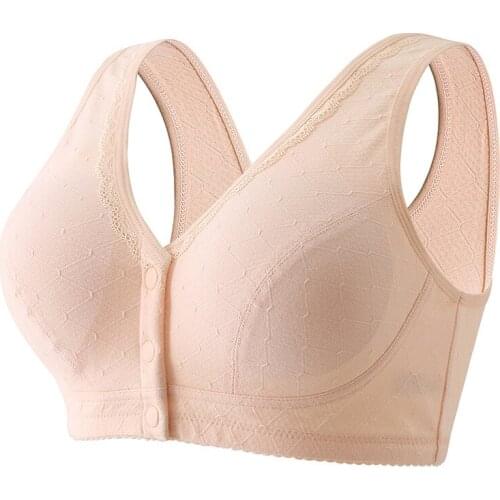 Mother underwear bra middle-aged women elderly women vest-style front buckle plus size 50 years old cotton bra without rims