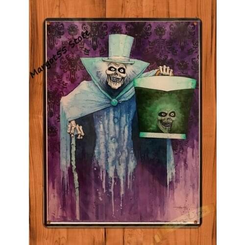 Metal Tin Sign Haunted Mansion Hatbox Ghost Art Ride Movie Poster for bar club cafe living room man cave wall decoration