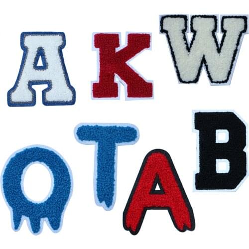 Fashion Chenille Letter A K W Q T P Icon Towel Embroidery Applique Patch for Clothing DIY Sew up Badge on the Backpack