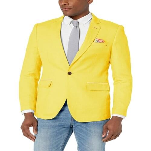 2020 Yellow Single Men Blazer for Prom Man Tops One Button Casual Suit Jacket Notched Lapel New Fashion Coat Style