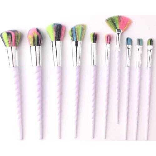 New Spiral Handle 10pcs Unicon Multi Color Hair Make-up Brush Sets Special-shaped Cosmetic Brush Foundation Powder Lip Eyeshadow