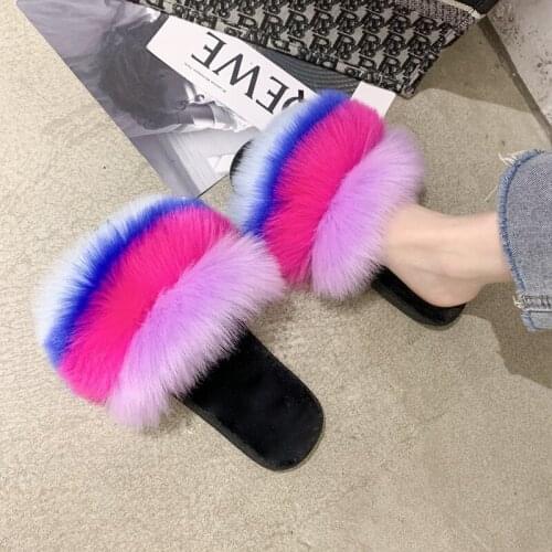 New Womens Slippers Winter Shoes Flat Sweet Home Soft Woman Indoor Fur Warm Rainbow Colors Slippers 2020 Zapatillas Casa Mujer