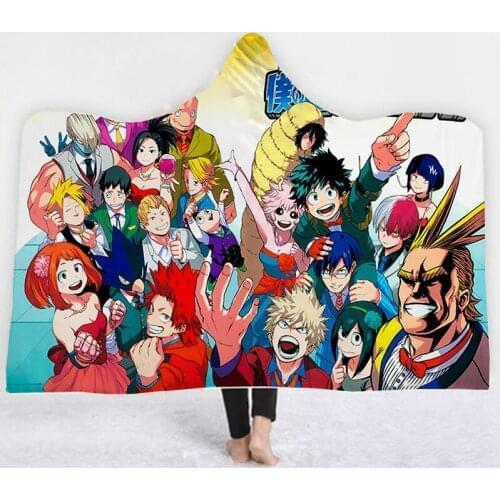 My Hero Academia Anime 3D Printing Throw Hooded Blanket Wearable Warm Fleece Bedding Office Quilts Soft Adults Travel 05