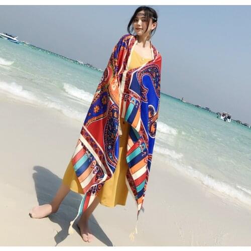 Beach Sunscreen Shawl Womens Summer Travel Silk Scarf Holiday Beach Towel Super Large Tulle Scarf Dual Purpose Scarf