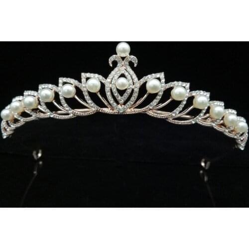 Silver Plated Crystal Pearls Bridal Tiaras Crown Rose Gold Alloy Rhinestone Pageant Diadem Headband Wedding Hair Accessories
