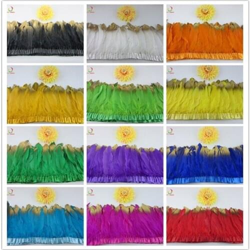 Multi Color Goose feather trims 100 yards/lot Dyed geese feather ribbons /15-20cm Goose feather fringes High Quality plume DIY