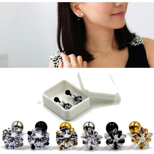 PAIR Hot Sale Surgical Steel Gem Zircon Ear Tragus Cartilage Earring Piercing Body Jewelry
