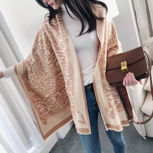 Luxury Women Winter Pashmina Scarf Luxury Leopard Print Cashmere Shawls Lady Wraps Warm Neck Foulard Thick blanket Bufanda