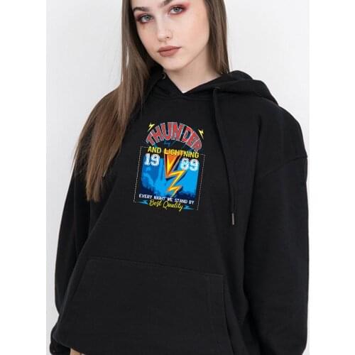 Thunder and Lightnng Letter Cartoon Graphics Print Punk Hoodies Warm Streetwear Womens Sweatshirt Harajuku Kawaii Hoody Girl