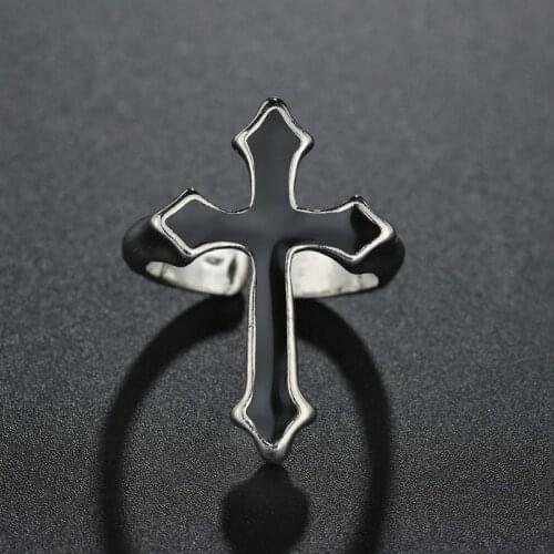 1PC Vintage Black Big Cross Open Ring For Women Party Jewelry Men Trendy Gothic Metal Color Finger Ring Anillo
