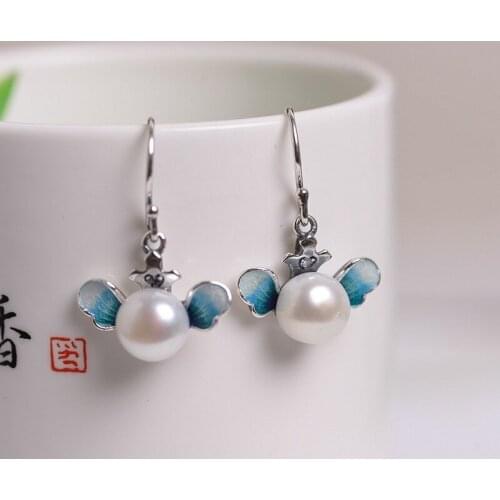 Ancient ways female fashion temperament which burned blue pearl small pure and fresh and earrings silver earrings