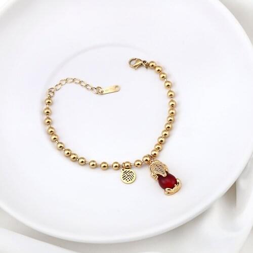 Chinese Style Red Brave Troops Chain Beaded Bracelets For Women Luxury Gold Stainless Steel Female Party Bracelet Gift Jewelry