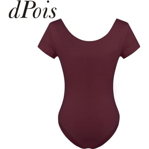 Womens Gymnastics Leotard Stretchy Short Sleeves Ballet Practice Exercise Female Aduls Dance Wear Solid Color Gymnastic Jumpsuit