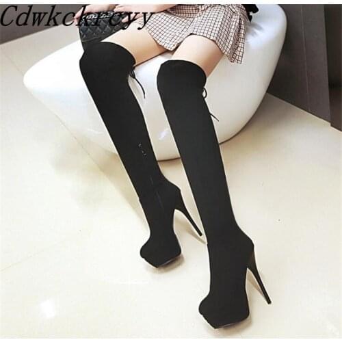 Winter New pattern fashion Round head black sexy Over knee Thin leg Elastic force Boots Fine heel Add wool Keep warm Women Boots
