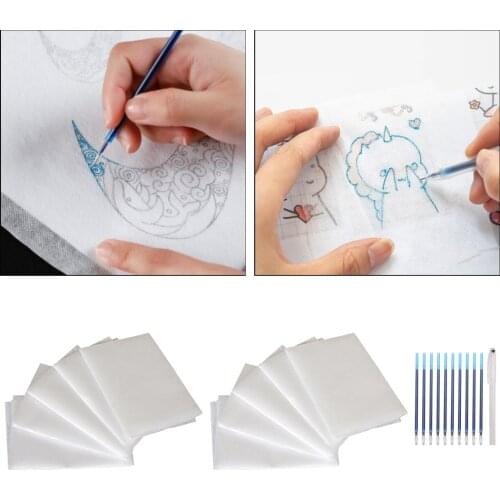 10 Sheets Tear Away Machine Embroidery Stabilizer Backing Topping Film Embroidery Paper Wash Transfers Paper Backing with Pens