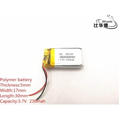 10pcs/lot 3.7V 230mAh 501730 Lithium Polymer Li-Po li ion Rechargeable Battery cells For Mp3 MP4 MP5 toy mobile bluetooth