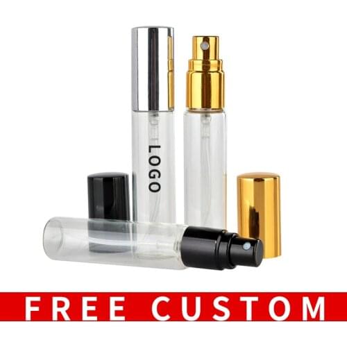 100 PCS/Lot 5 10 15ml Portable Glass Refillable Perfume Bottle Aluminum Atomizer Empty Parfum Case Free Custom Print Logo