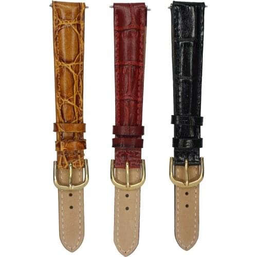 YQI 12mm 14mm Genuine Leather Watch Band Croco Grain Watchband Longer Strap For Hour Stainless Steel Buckle Woman Gold clasp