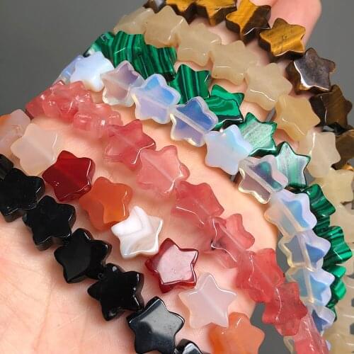 12x12mm Natural Stone Agates Jades Crystal Opal Pentagram Star Shape Loose Spacer Beads For Jewelry Making DIY Chains Bracelets
