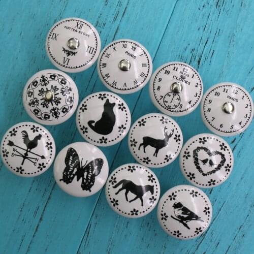 1x Antiqued Victorian Clock Face White Ceramic Cupboard Door Knobs Handle Animal Butterfly Cabinet Drawer Pull Handle