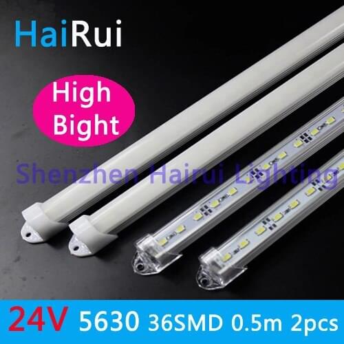 2pcs*50cm SMD 5730 50CM DC 24V 36LED car Hard Rigid LED Strip Bar white,warm white,green Light with U Aluminium shell +pc cover