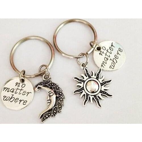 2pcs/set No Matter Where Pendant Keychains Sun moon Keyring Couple Key Chains BFF Friendship Best Friend Jewelry Handmade Craft