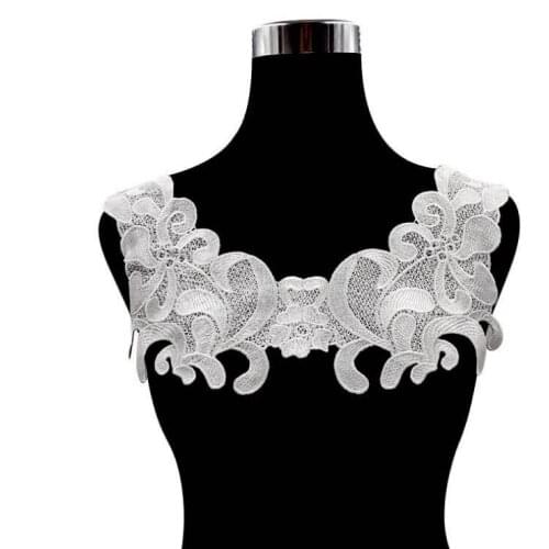 2Piece Embroidered Floral Lace Neckline Fake Neck Collar DIY Craft Black White Trim Clothes Sewing Applique Edge For Dress Decor