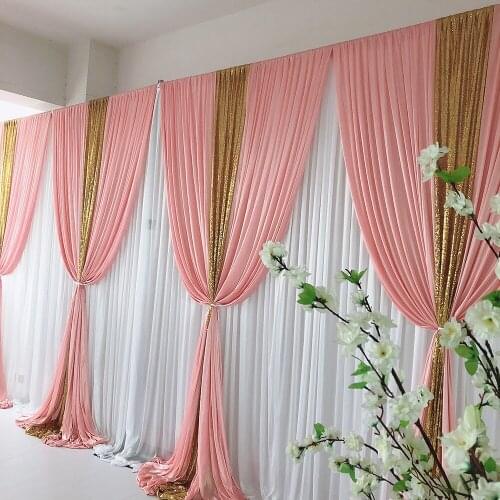 2021 August New Arrival White Curtain Blush Pink Ice Silk Gold sequin Drape Backdrop Wedding Birthday Party Decoration