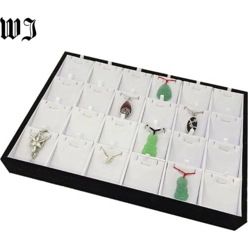 24 Compartments Necklace Pendant Jewelry Tray Showcase Display Storage Organizer Stackable White PU Leather Earring Stand Holder