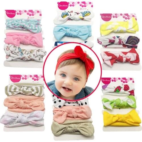 3Pcs/Set Rabbit ears Child Cotton Bow Knotted Headbands Stretchy Kids Hair Band Handmade Soft Hair Bands Girls Hair Accessories