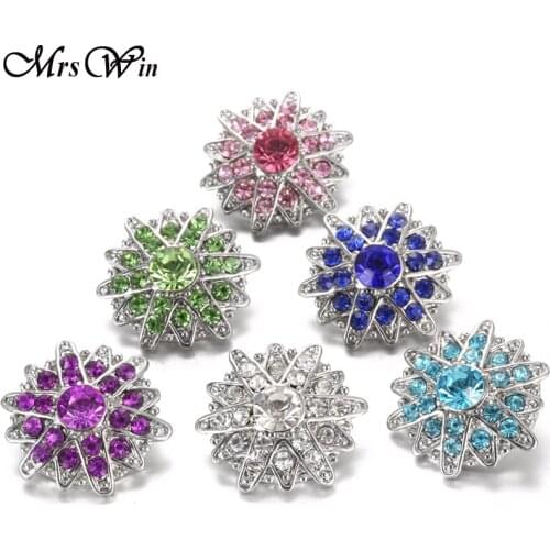 6pcs/lot Mrs Win Snap Jewelry Purple Rhinestone Snap Flower 18mm Snap Bracelet Buttons Bangles Necklace