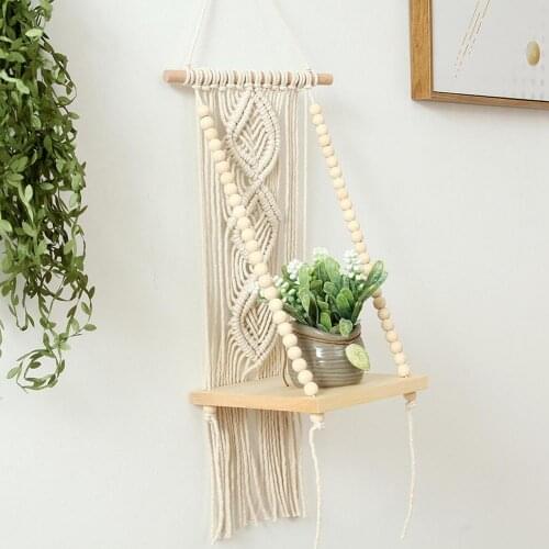 Bohemian Tapestry Wall Hanging Shelf Handmade Cotton Rope Rack Plant Holder Wall Decoration For Kids Room Living Room Tapestry