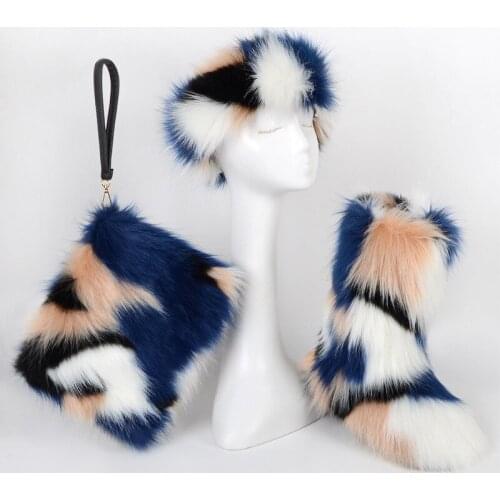 Swonco Furry Boots with Hat +Bag Winter Wamr Fur Snow Boots Women Winter Shoes 2020 Colorfull Furry Boots Female Furry Bag