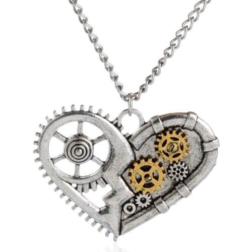 Alloy Retro Broken Heart Multi-gear Shaped Pendant Necklace Chain For Unisex