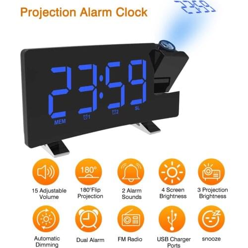 Digital Projection Alarm Clock LCD Radio Temperature Projector Calendar Time FM Projector Dimmer