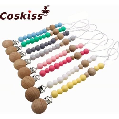 Baby Teether Pacifier Chain Organic Teether Natural Teething Grasping Toy Silicone Beads Toddler Teether Newborn DIY Baby Gift