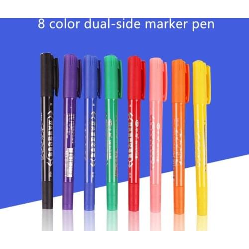 Dual side permanent 8 color marker pen set 1.2mm 0.6mm Oil ink for CD tissue metal drawing Stationery School supplies F216