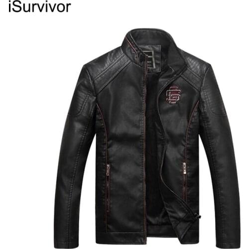 ISurvivor 2021 New mens motorcycle leather jacket mens plus velvet PU leather jacket mens leather jacket casual fashion
