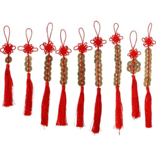 Chinese Feng Shui Coins Red Knot Pendants for Wealth Success Car Home Decor