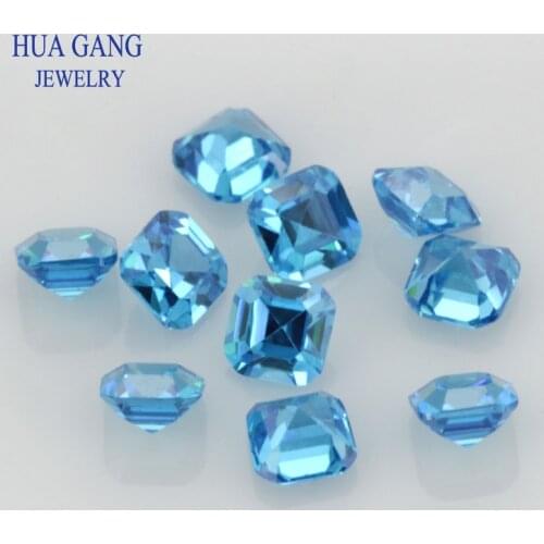 Square Shape Parallel Cut Loose Brilliant Cut Stone 4MM~10MM AAAAA Sea Blue Synthetic Gems Cubic Zirconia For Jewelry