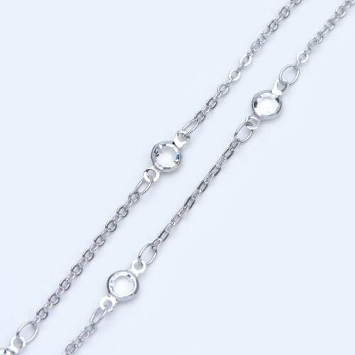 Rhodium plated Brass Crystal Beaded Chains, 5mm Round Coin Glass Beads, Lead Nickel Free (#LK-336)/ 1 Meter=3.3 ft